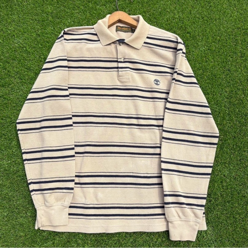 Timberland Cream and Black Polo Shirt with Stripes